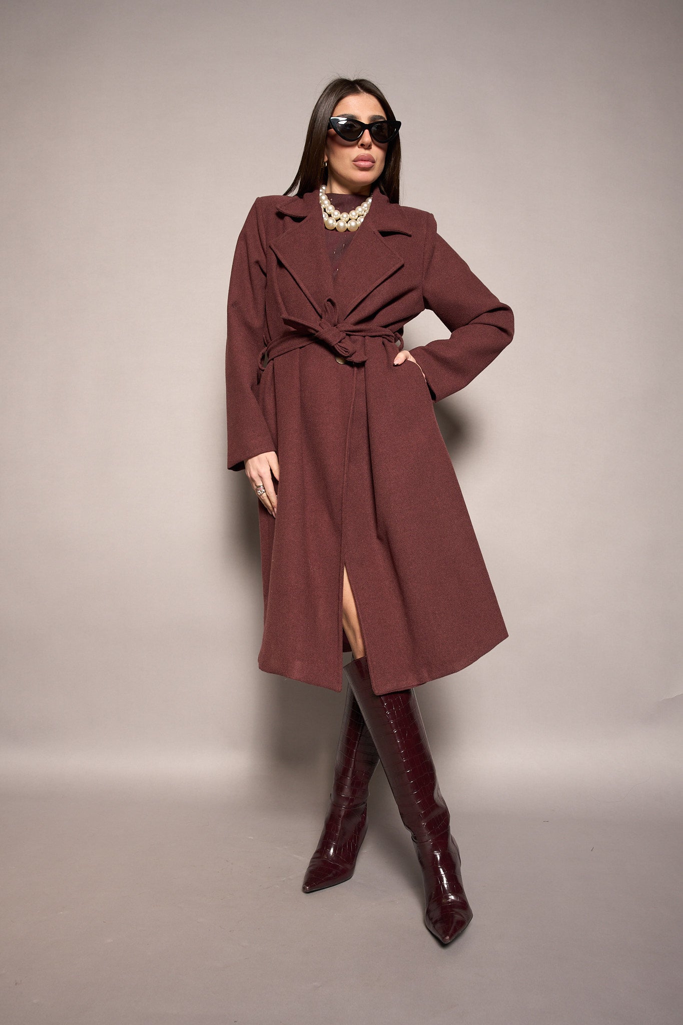Cappotto cintura bordeaux