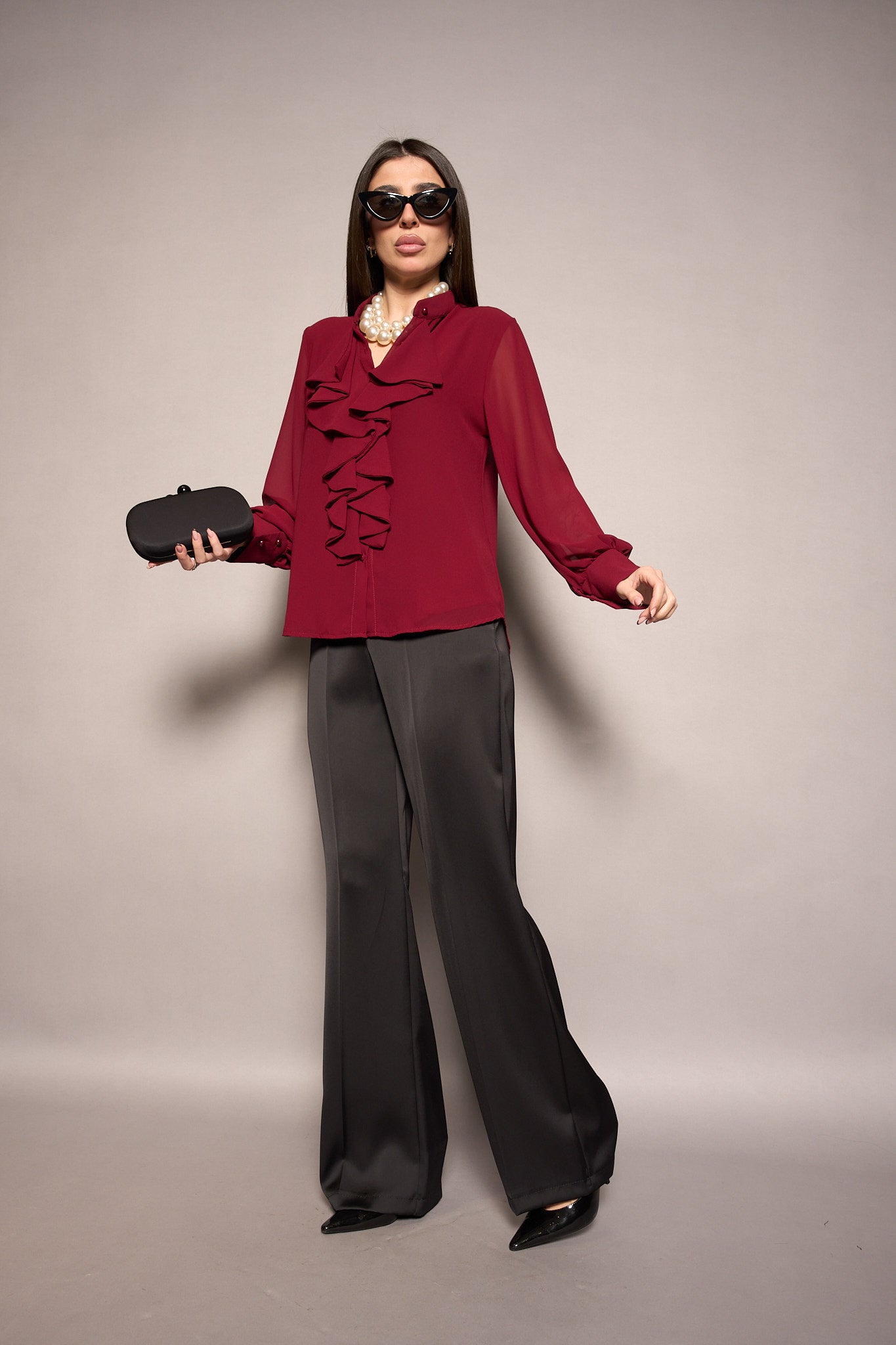 Camicia volant bordeaux