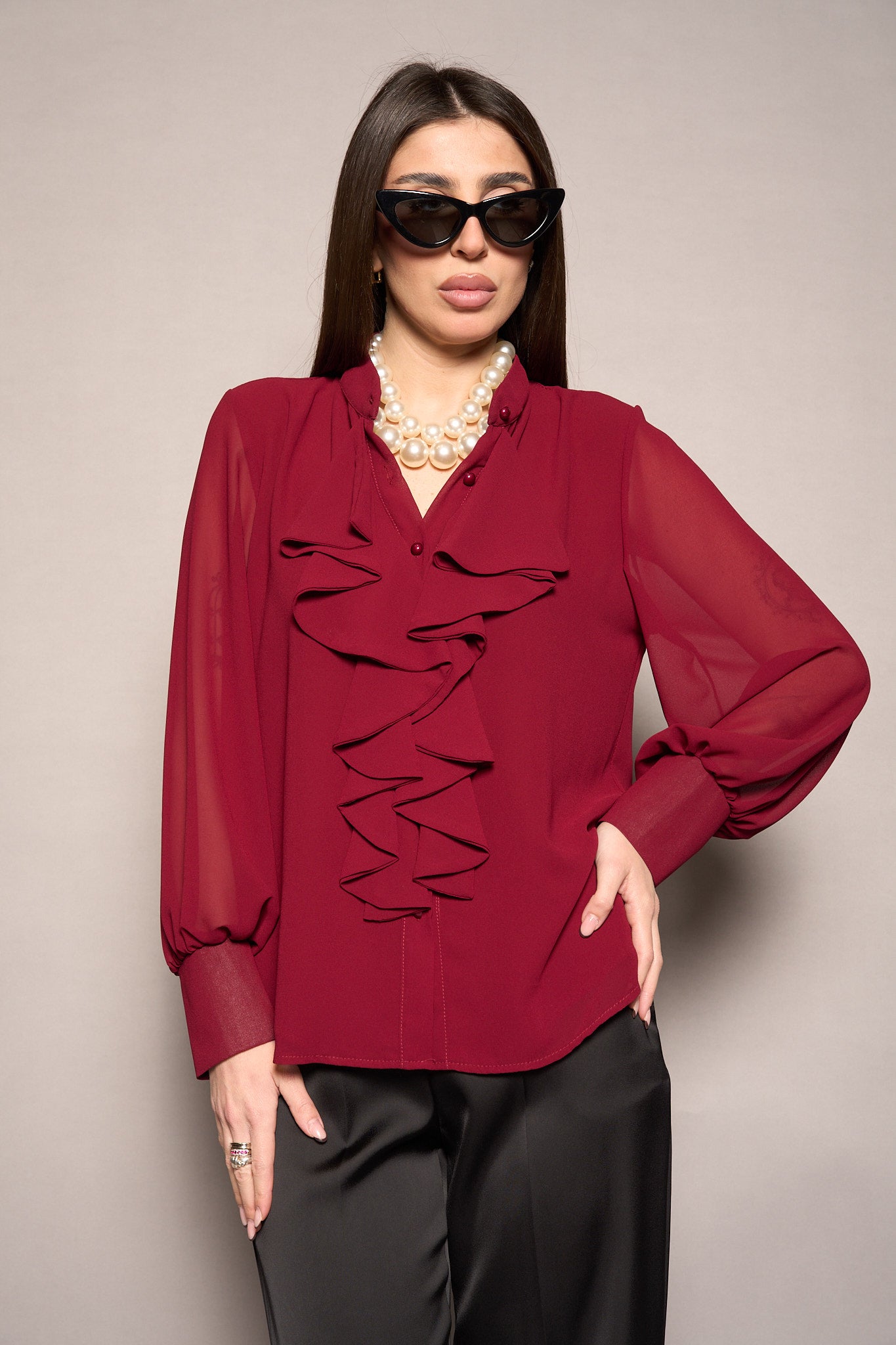 Camicia volant bordeaux