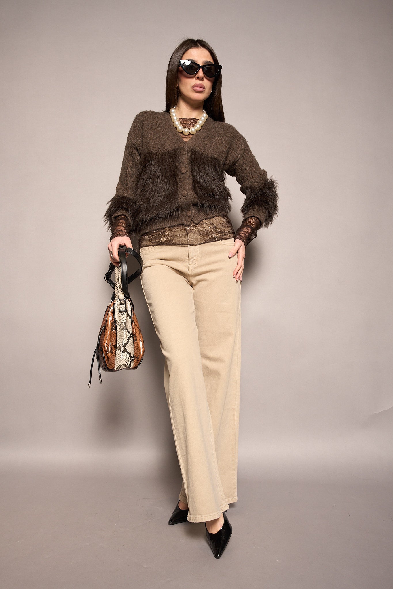 Cardigan pelo marrone