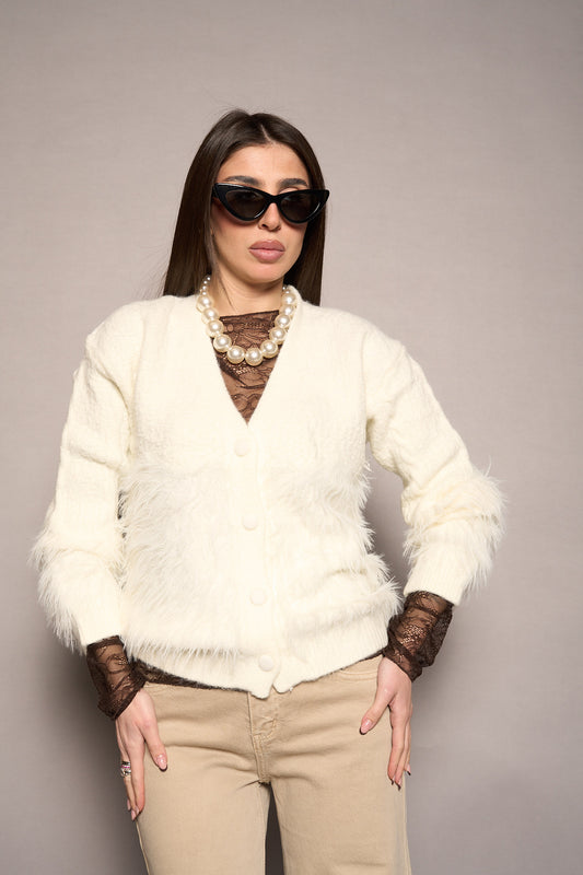 Cardigan pelo bianco