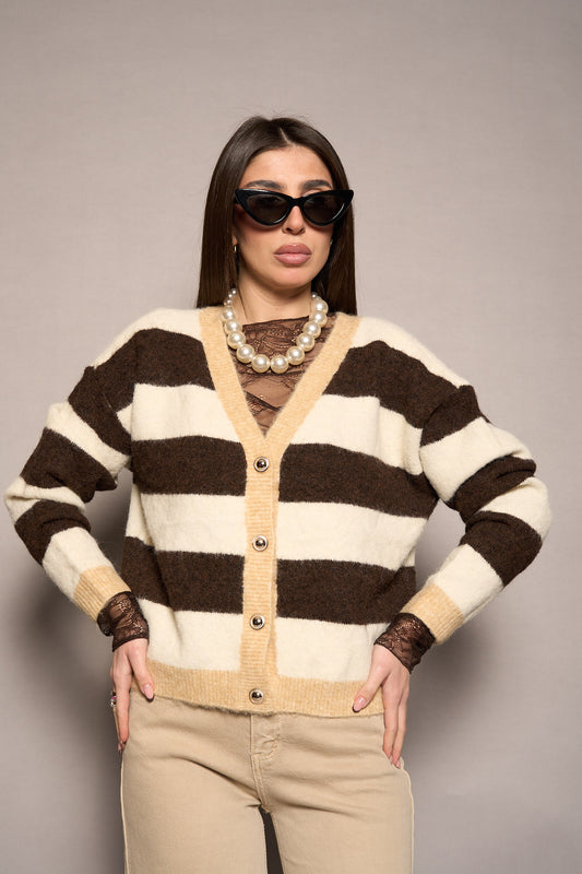 Cardigan righe beige