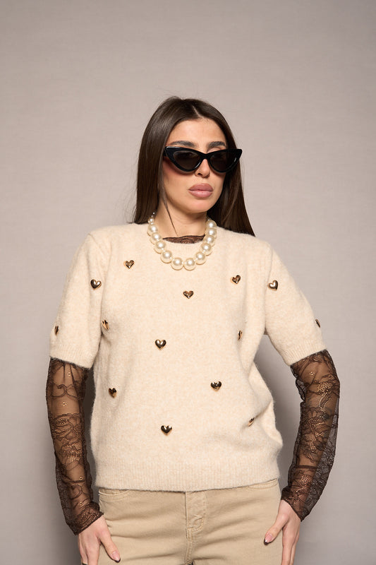 Maglione mezza manica cuori