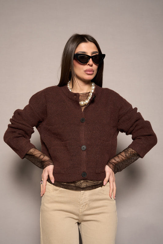 Cardigan tasche marrone