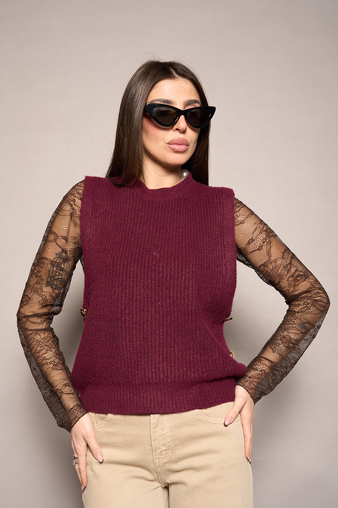 Gilet con bottoni bordeaux