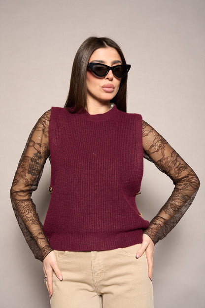 Gilet con bottoni bordeaux
