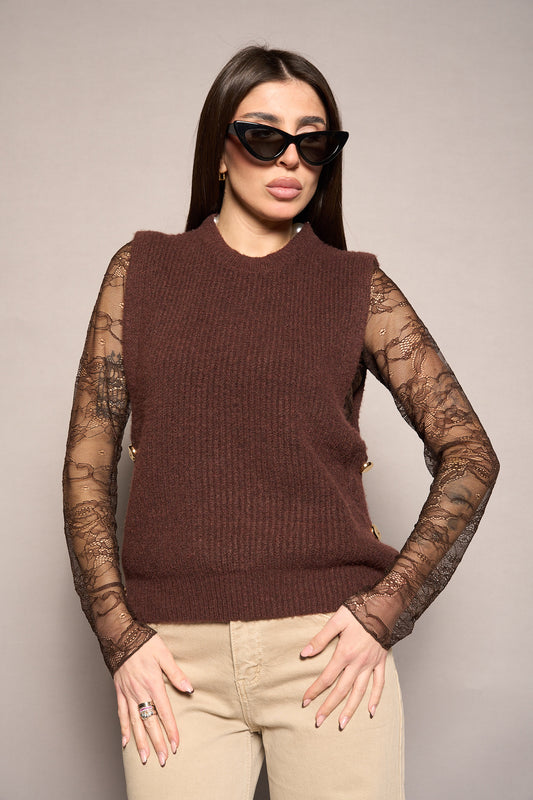 Gilet bottoni marrone