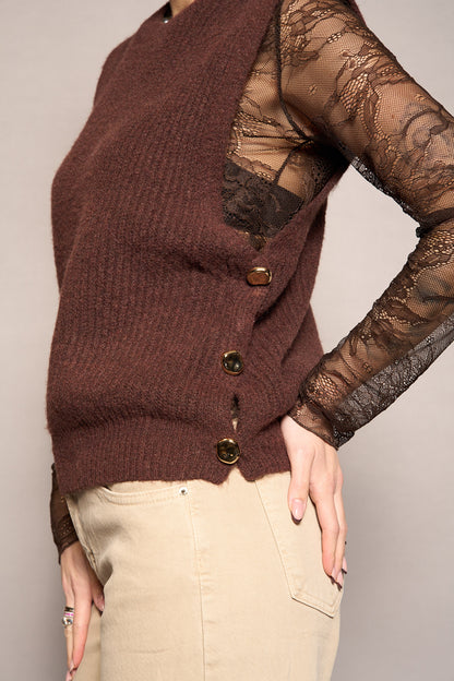 Gilet bottoni marrone