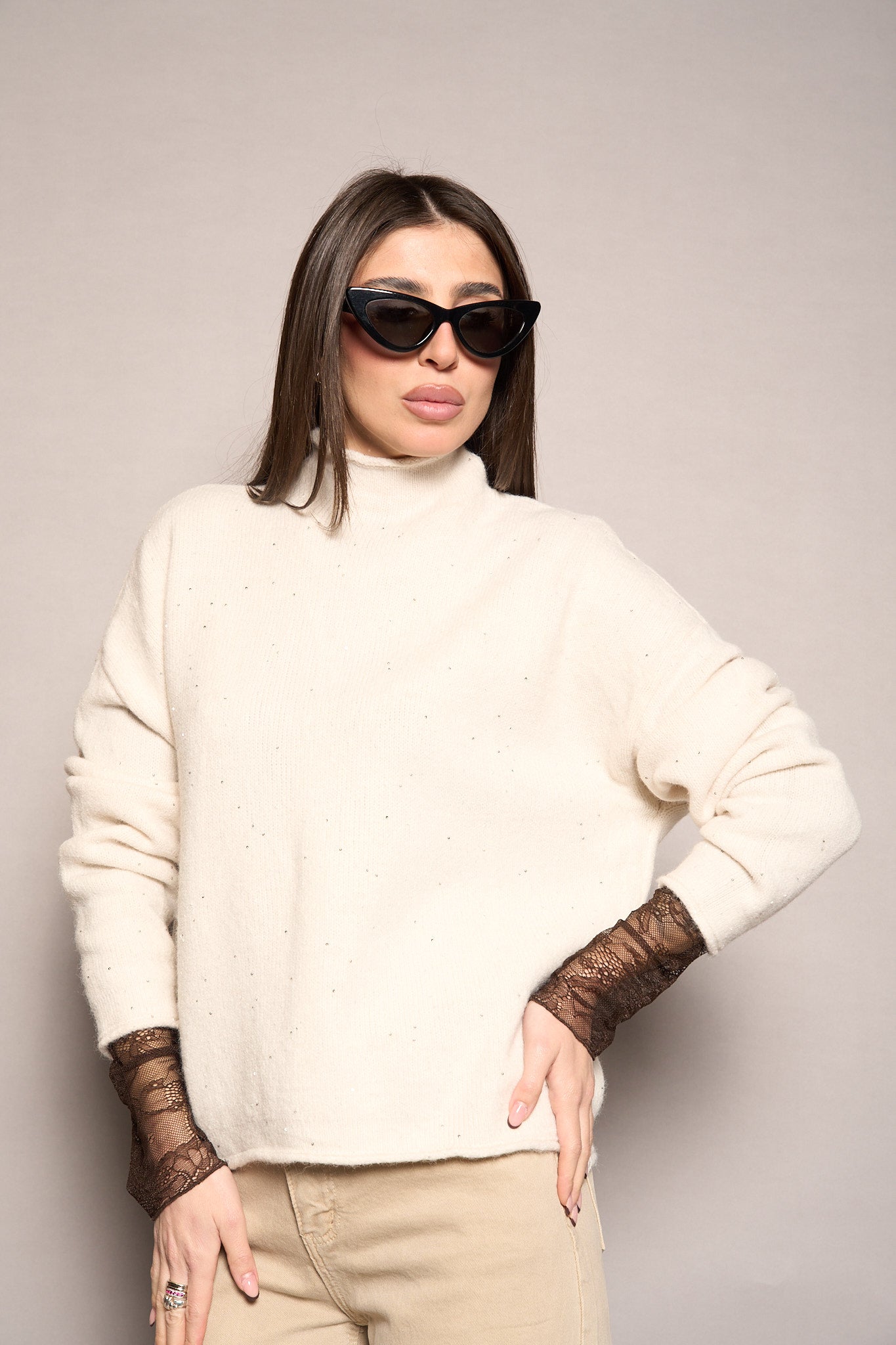 Maglione lamè panna