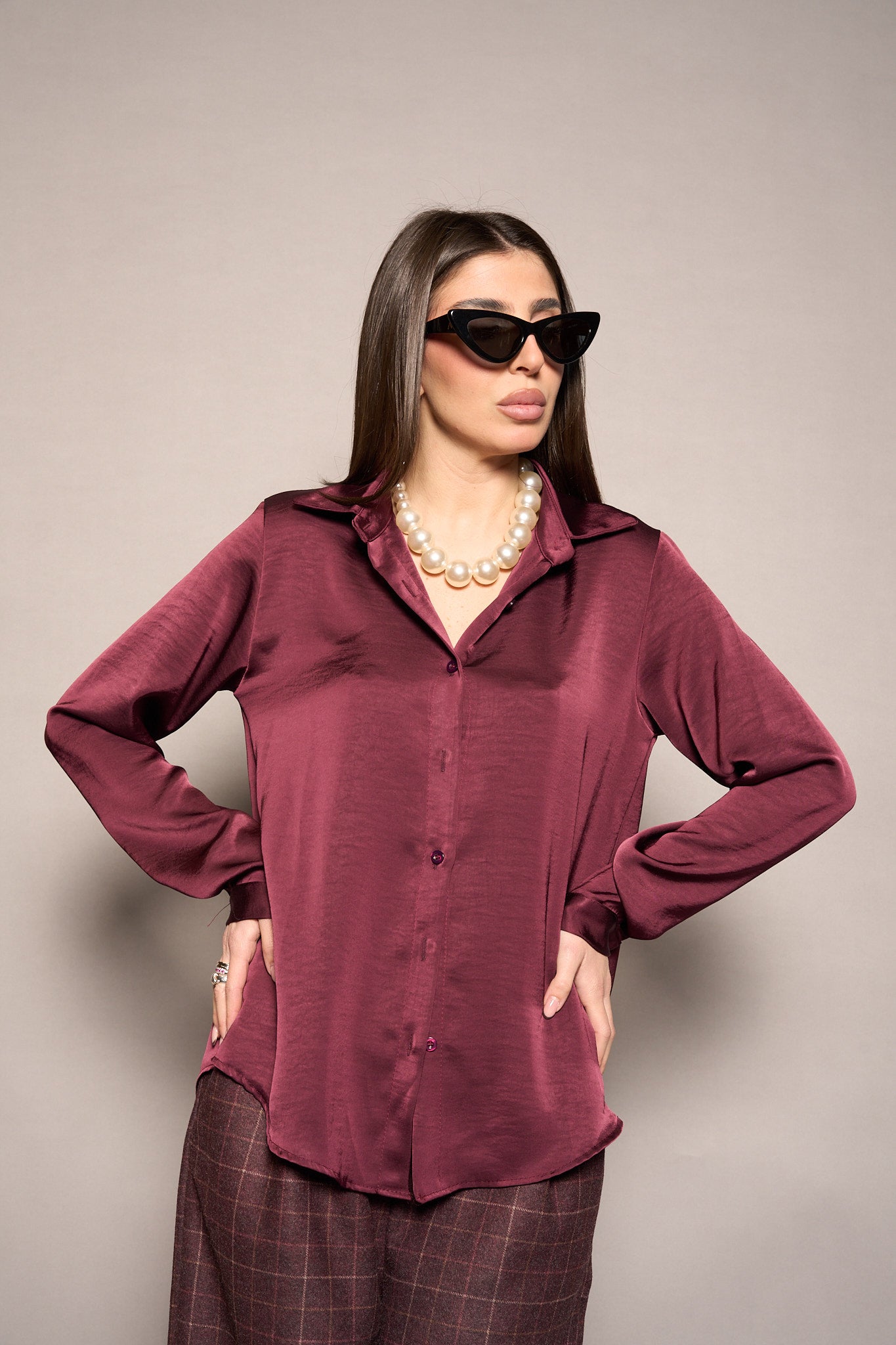 Camicia satin bordeaux