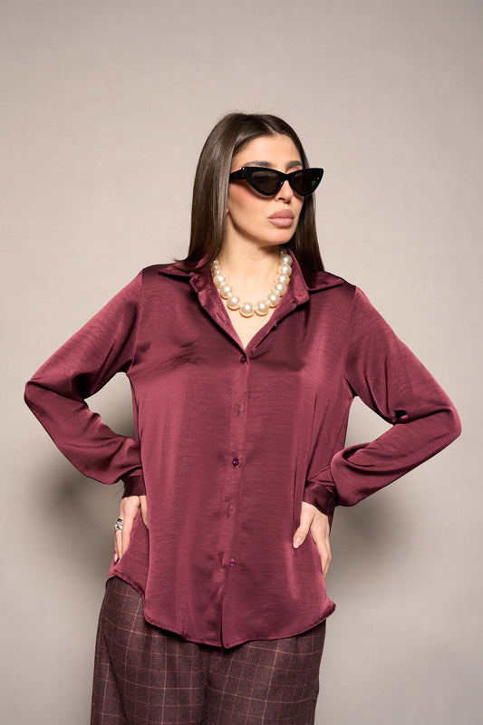 Camicia satin bordeaux