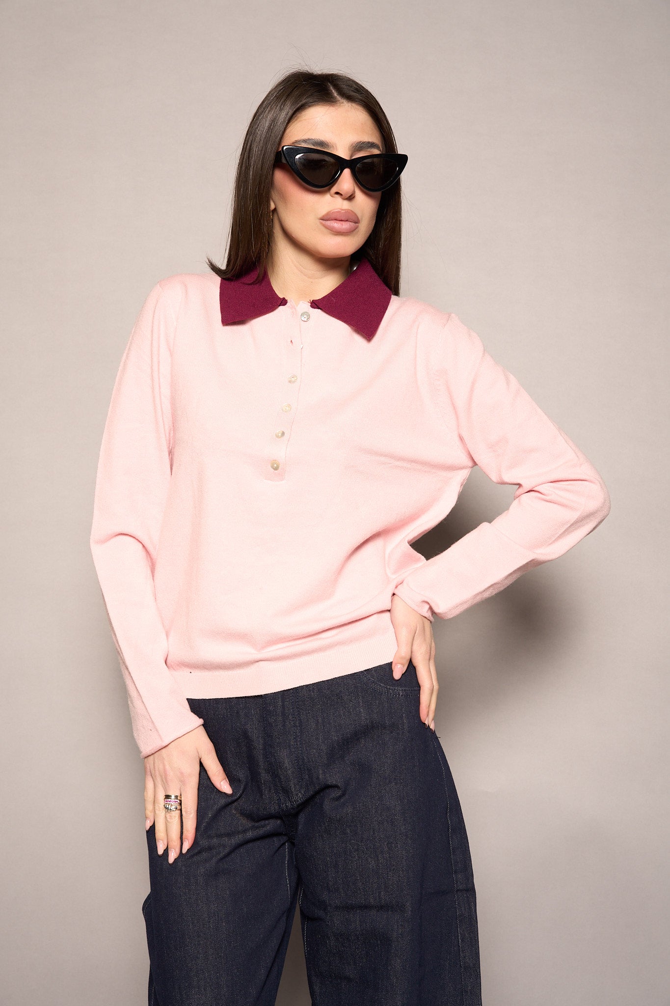 Polo colletto rosa