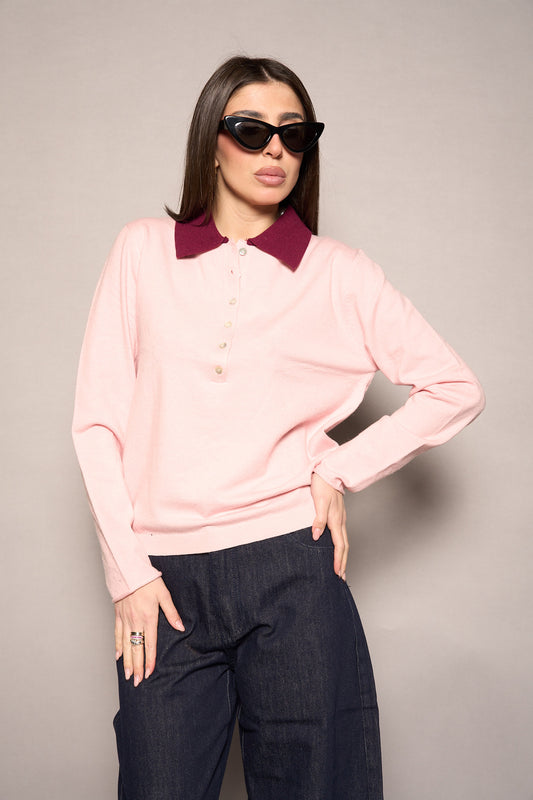 Polo colletto rosa