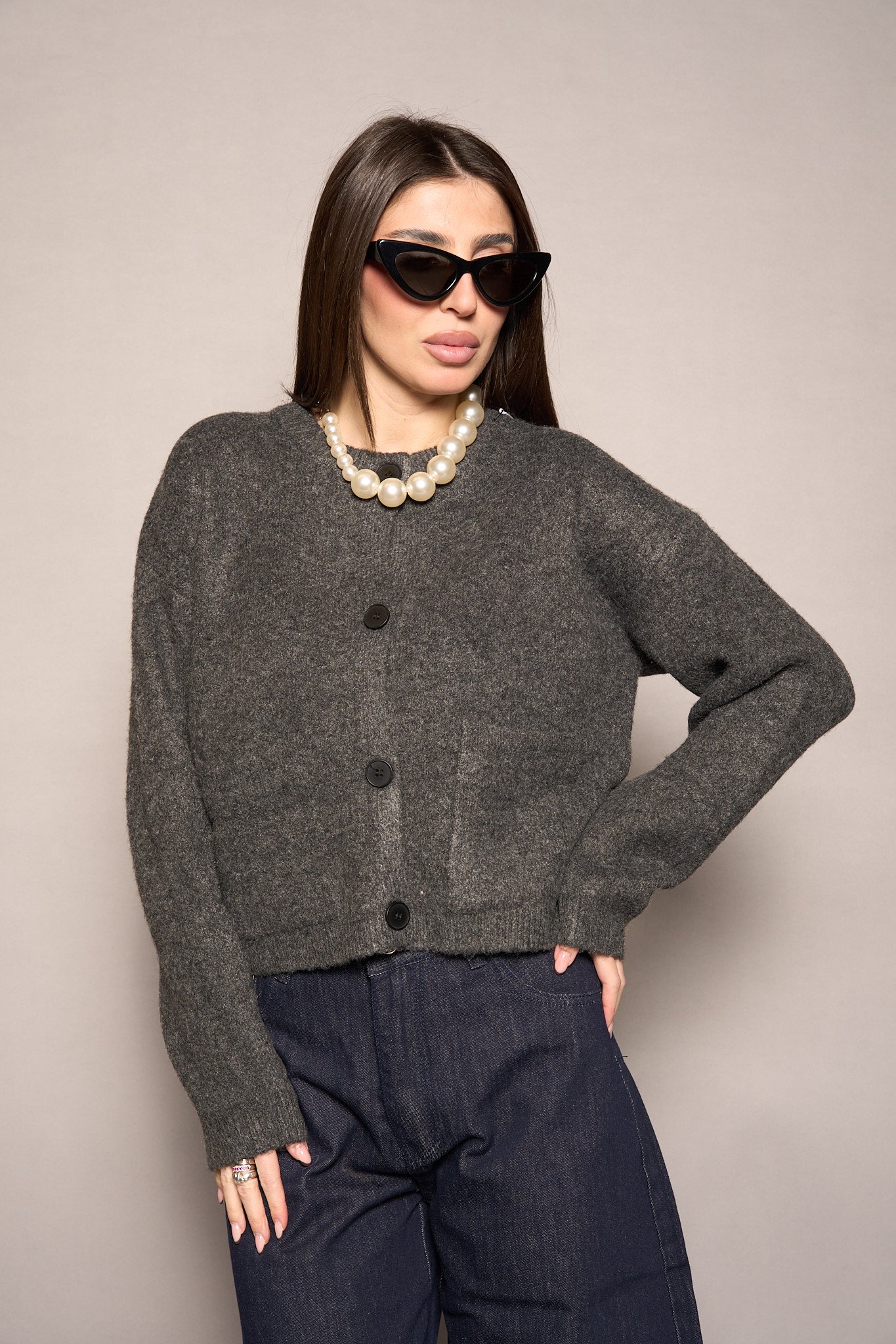 Cardigan tasche grigio