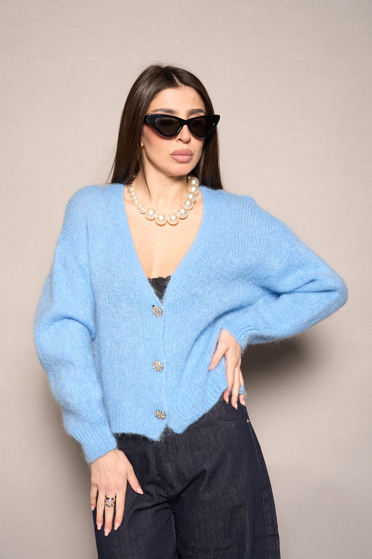Cardigan gioiello turchese
