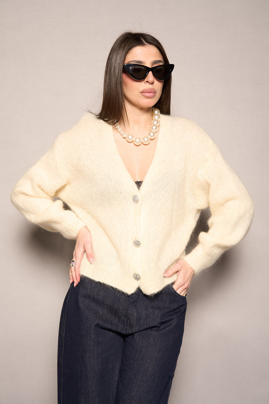 Cardigan gioiello panna