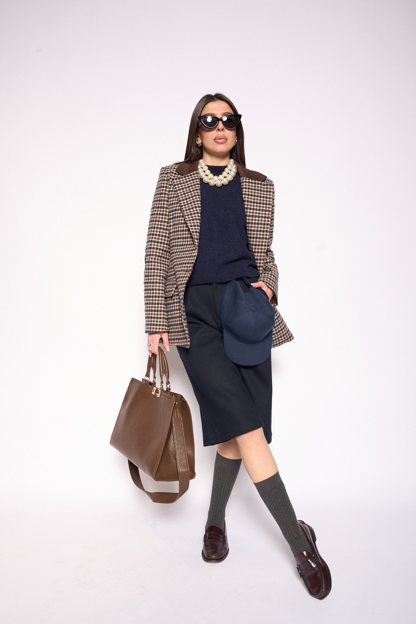 Giacca quadri marrone