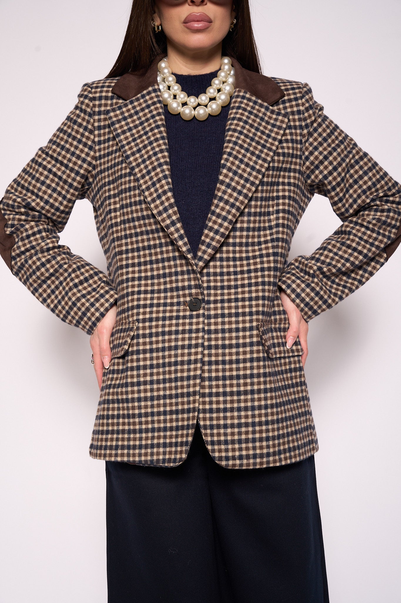 Giacca quadri marrone