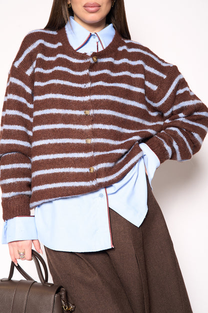 Cardigan righe azzurre