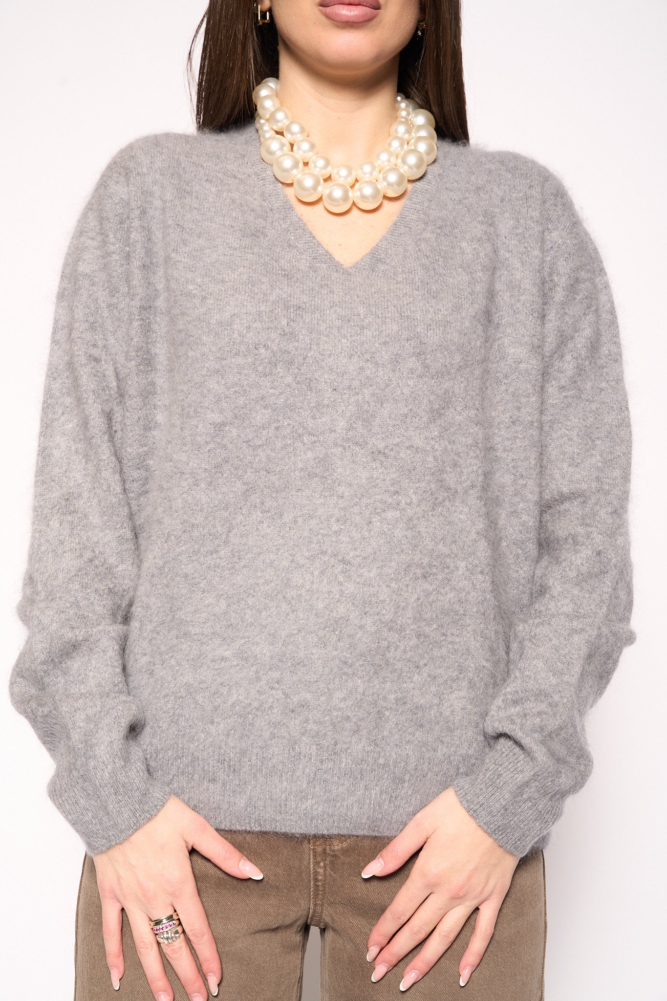 Maglione lana grigio scollo V
