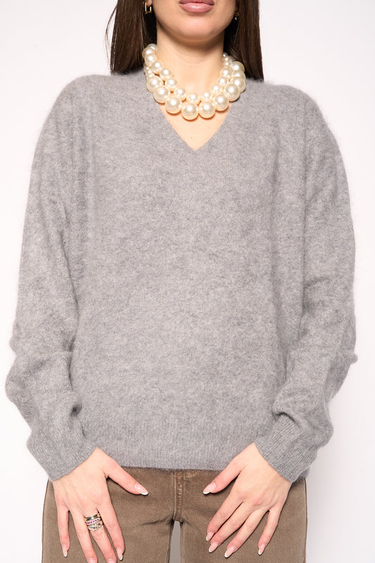 Maglione lana grigio scollo V