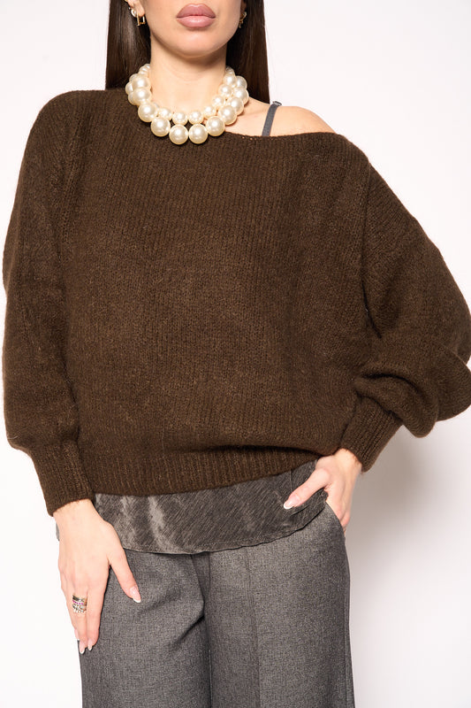 Maglione scollo marrone