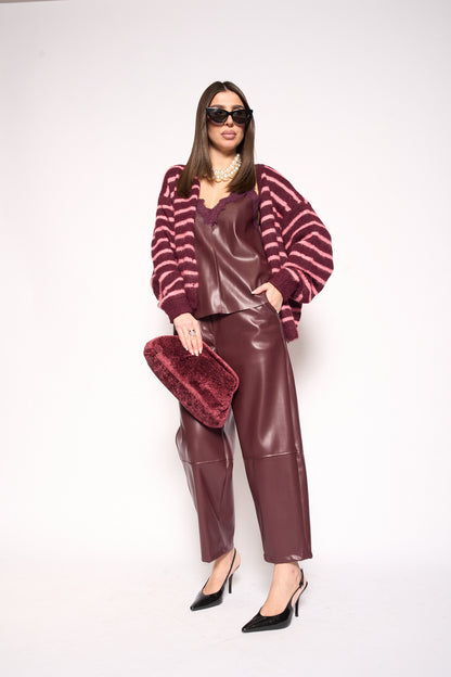 Top similpelle con pizzo