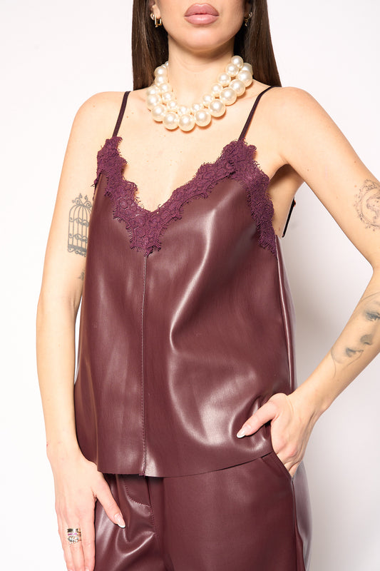 Top similpelle con pizzo