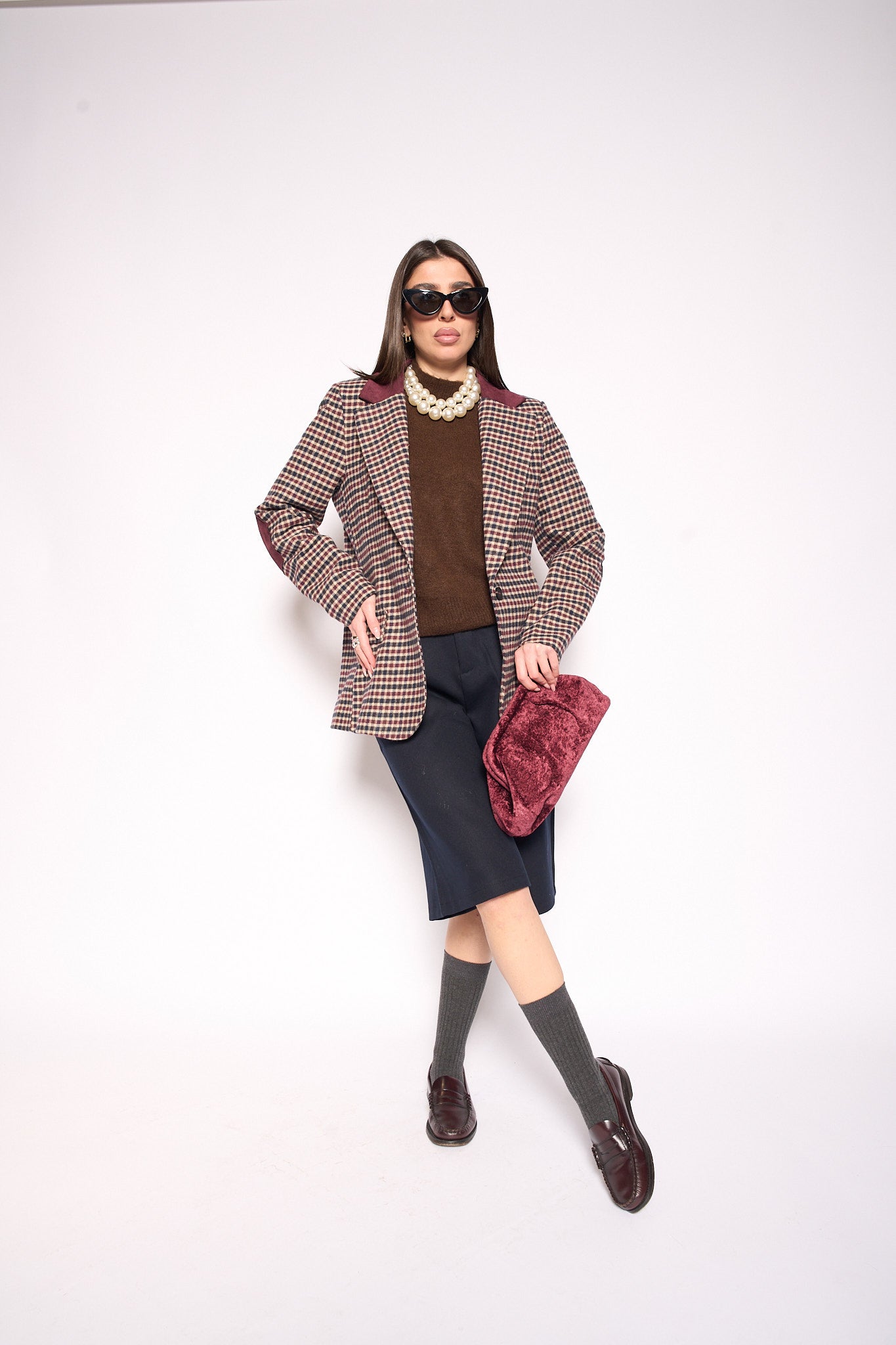 Giacca quadri bordeaux