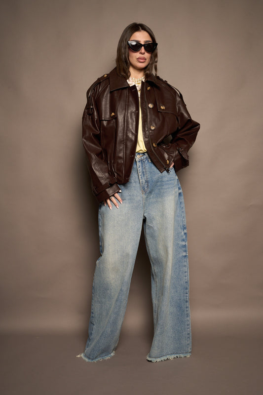 Bomber ecopelle marrone