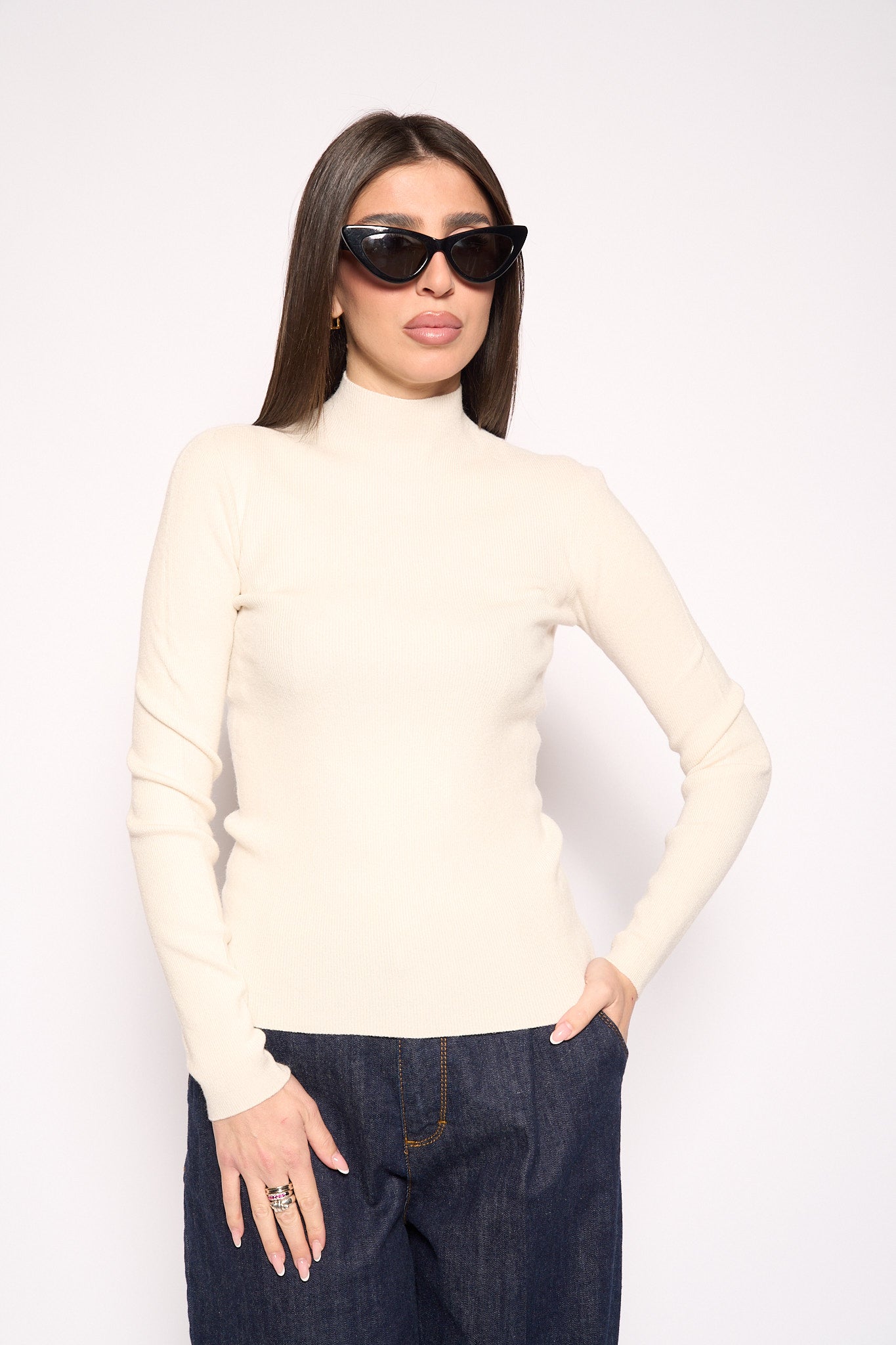 Maglia collo alto panna