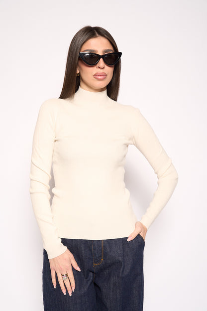 Maglia collo alto panna