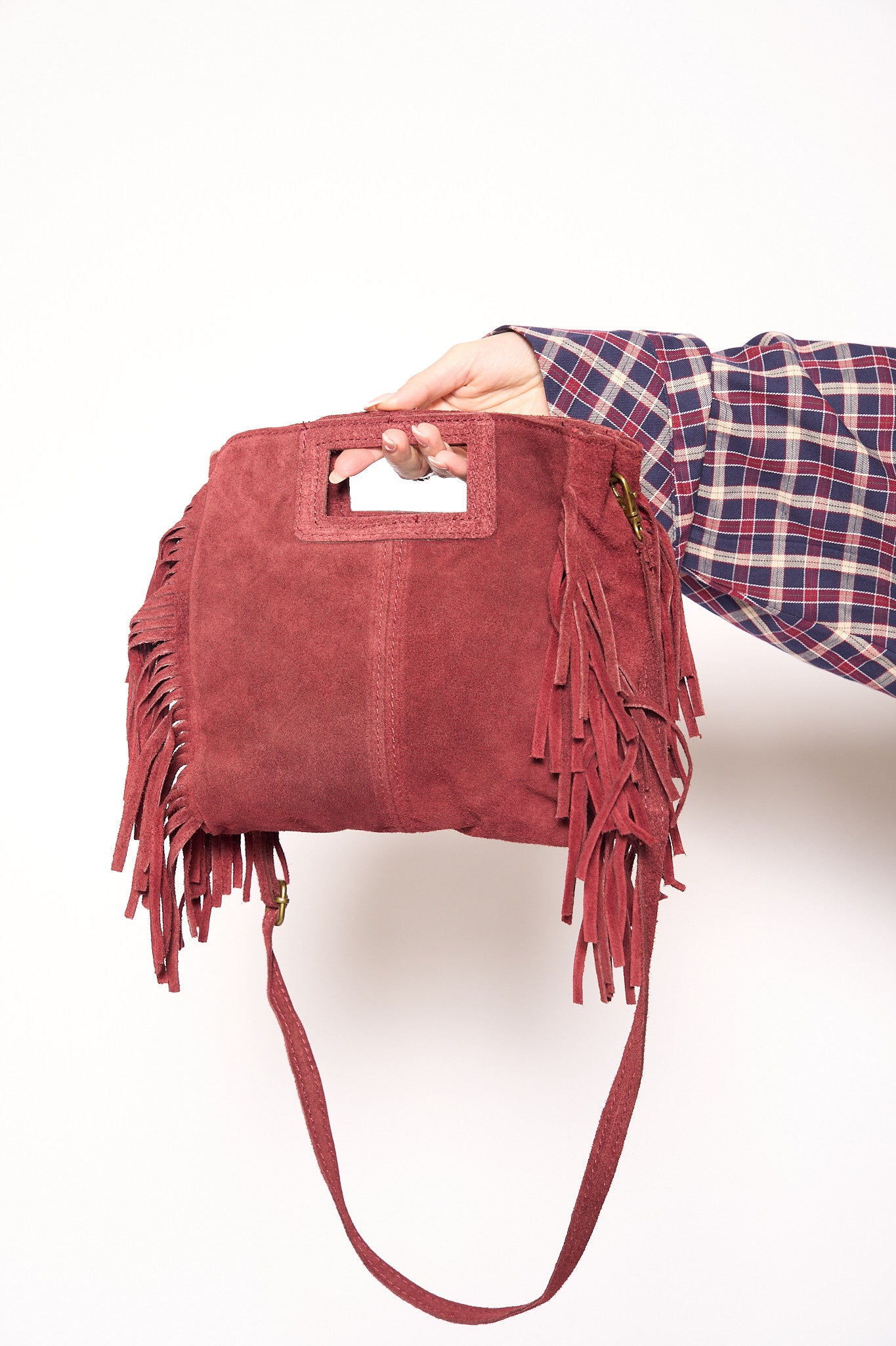 Borsa frange vera pelle bordeaux