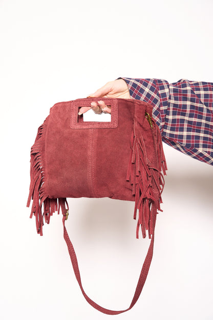 Borsa frange vera pelle bordeaux
