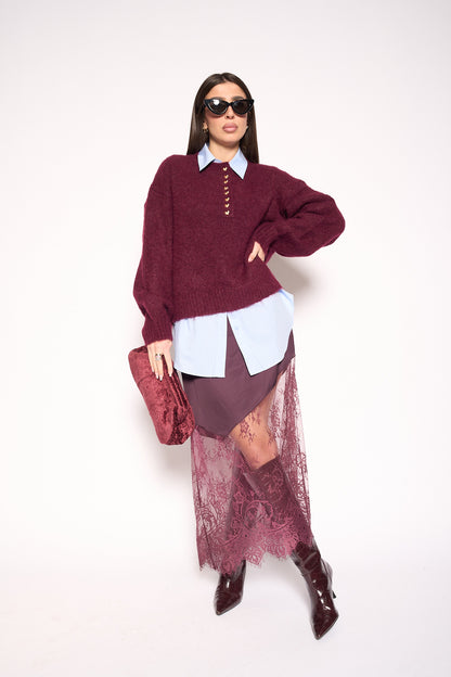 Gonna pizzo bordeaux