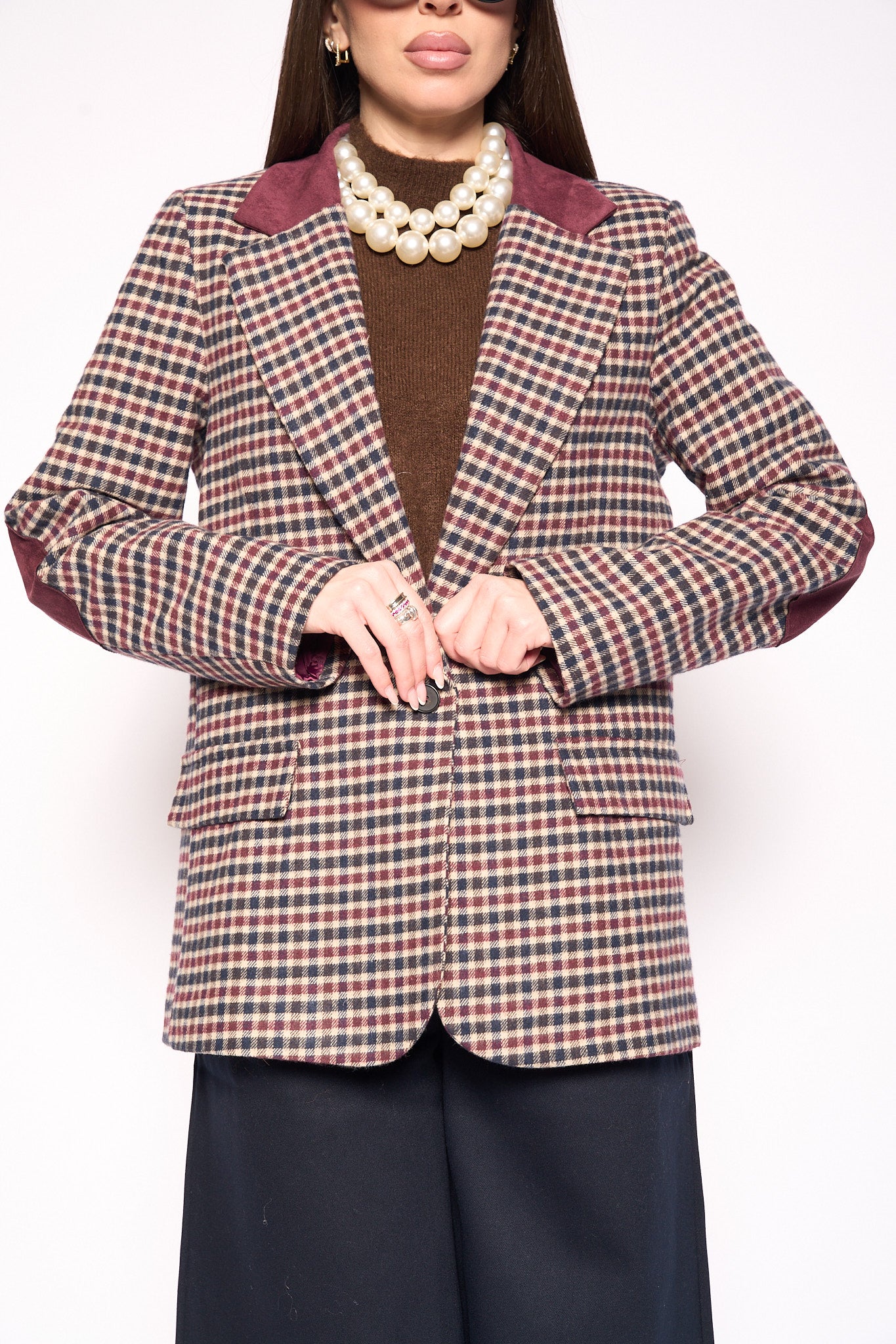 Giacca quadri bordeaux