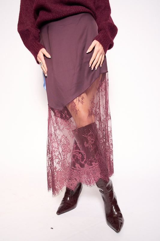 Gonna pizzo bordeaux