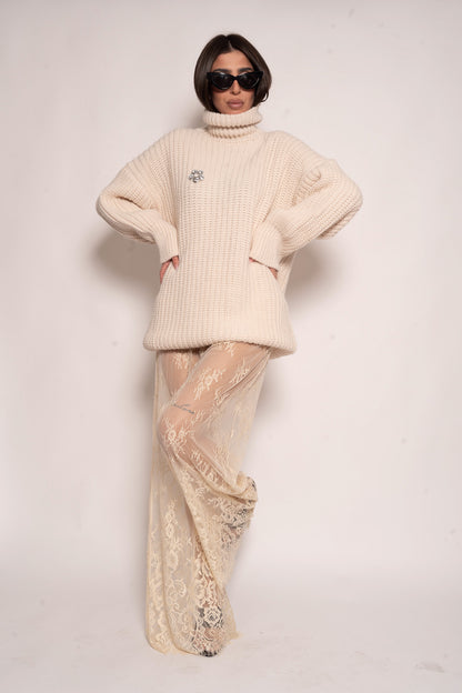 Pantalone pizzo panna