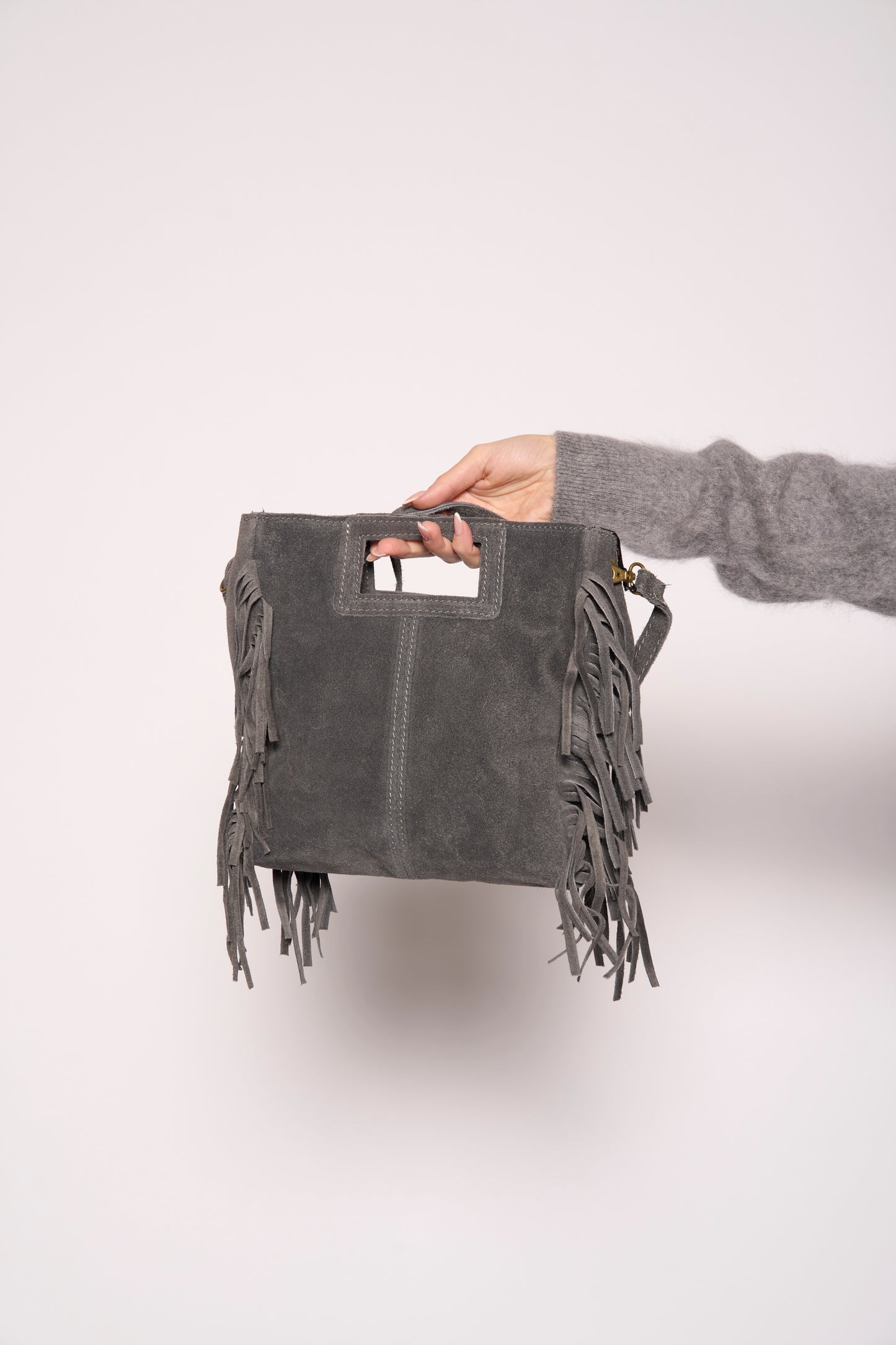 Borsa camoscio con frange vera pelle