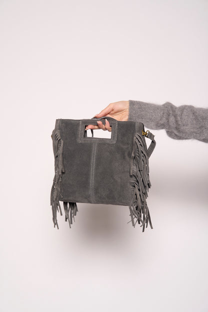 Borsa camoscio con frange vera pelle