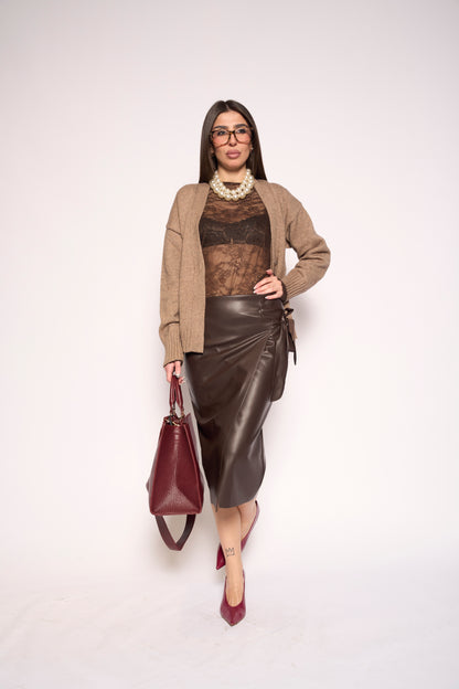 Longuette ecopelle marrone