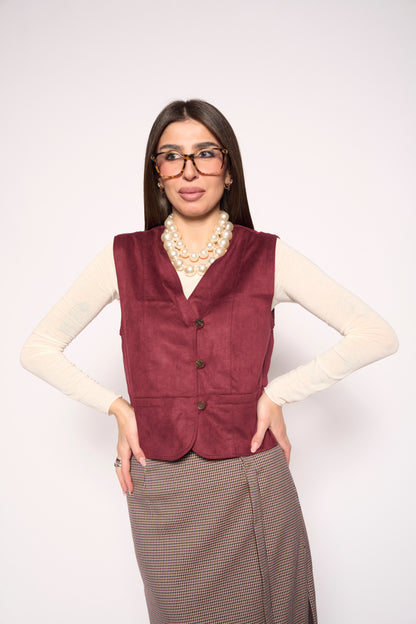 Gilet suede bordeaux