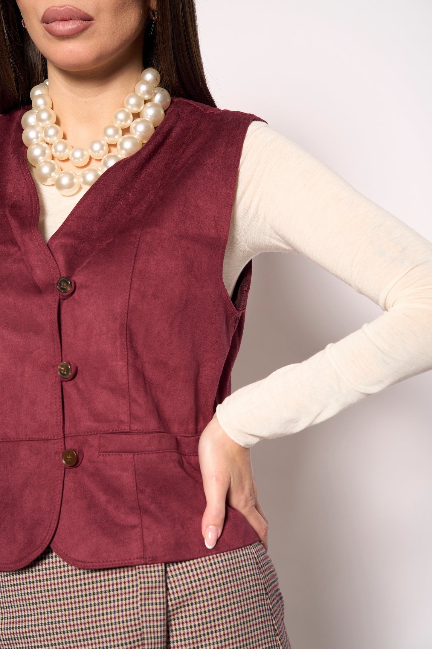 Gilet suede bordeaux